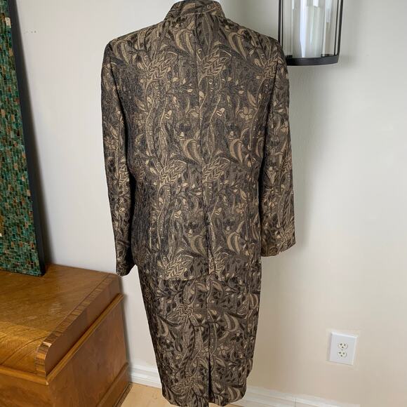 Kasper Size 12 2-Piece Dress Suit w/ Blazer Jacket Floral Jacquard Gold Brown - Picture 10 of 12